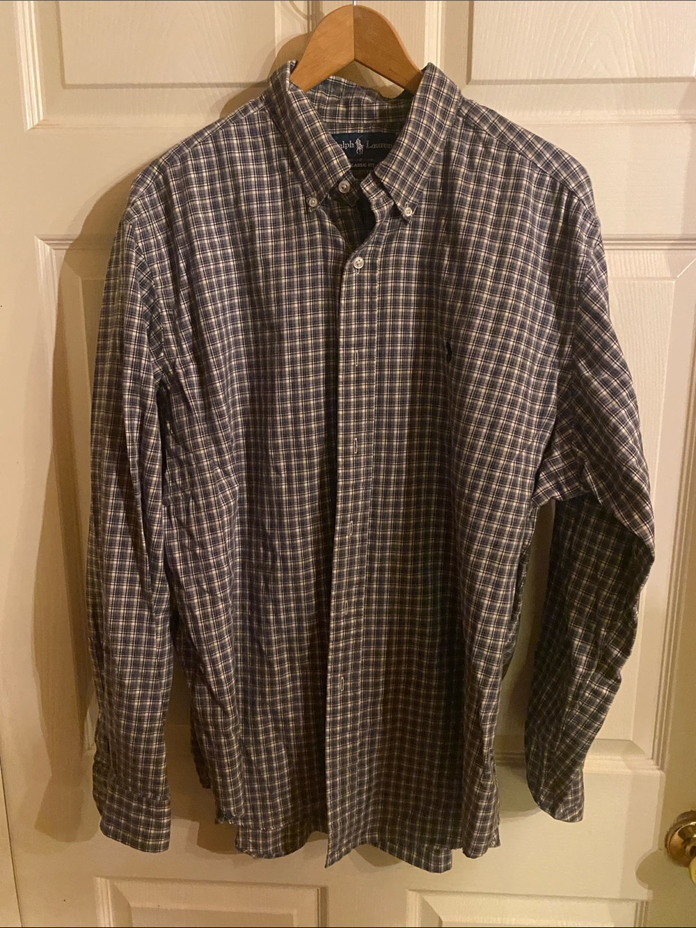 Ralph Lauren Navy and White Plaid Button-Down Shirt
